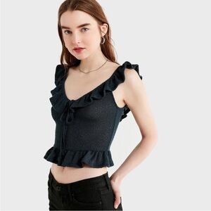 Urban Outfitters Tie-Front Ruffle Knit Tank Top